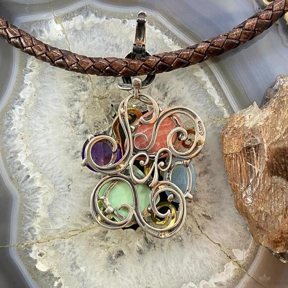 Carolyn Pollack Southwestern Style Sterling & Brass Multistone Decorated Pendant - Picture 7 of 10